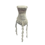 Net Yarn Printing Braid Small Sling Vest Female Niche Design Ribbon Lotus Leaf Edge Sleeveless Top 1228