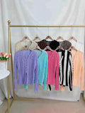 Korean V-Neck Knitted Shirt Women's Clothing Early Autumn New Buckle Top Cardigan