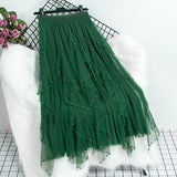 Heavy Industry Nail Bead Petals Net Yarn Dress 2025 Spring New High Waist Display Thin Long Skirt Big Swing A Yarn Skirt