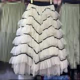 Lace Jagged Cake Skirt Net Dress Long Dress 2025 Autumn And Winter New High-Rise Thin Fairy Ponum Skirt Skirt