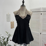 Real Shooting Pure Gold Style Decoration V-Neck Hanging Neck Double-Layer Sleeveless Doll Shirt 8673