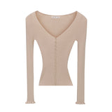 2026 Early Spring Design Feel Pink Big V Collar Long Sleeves To Hit The Bottom Of The Knitted Shirt Women's Autumn Commuting Clothes Thin