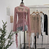 Slap In The Air-Covered Knitted T-Shirt Women's Autumn Dress With Long-Sleeved Drawstring Irregular Top 8097
