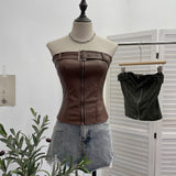 Real Shooting Spice Girls High-End Pu Leather Tector Locomotive Wind Wrapped Bra Vest Sleeveless Top Tide 1986