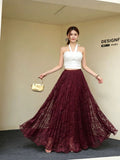Oceanish Light Lace Half-Dress Girl Gentle Organ Folded Dress A-Character Skirt Hanging Skirt