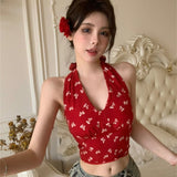 Vintage Hanging Neck Red Sling Small Vest Women In Summer Wearing Beautiful Backs And Backs Of The High-End Feel Bottoming Coat