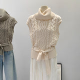 2026 Mahjong Sweater Vest Women's Autumn And Winter Spring Folding Collared Belt Knitted Top