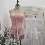 Real Shooting Holiday Style Design Sense Irregular Folded Brae Vest With Chest Cushions Sleeveless Top Woman 8880