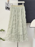 French Wave Roll Folding Fall Flowing High-Waist Thin Net Yarn Half-Dress Woman Summer Vacation Fairy Beach Dress