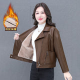 Haining Pu Leather Short Leather Women 2025 Autumn And Winter Plus Velvet Jacket Full Of Ocean Gas Thin Thick Coat
