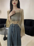 Gradient Color Hollow Ice Cream Sunscreen Women Summer Loose Lazy Thin Air Conditioning Hood Design Sense Knitting Long Sleeve