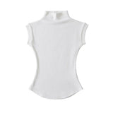 Thai-Style Solid-Colored Elastic Arc Waist-Side Vest T-Shirt Girl With Pure Desire To Ultra-Short-Sleeved Half-Necked Ants Waist T