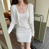 French Temperament Hook Hollow Bagted Sling Dress Woman 2025 New Super-Good-Looking Knitted Cardigan Two Sets