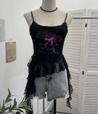 Real Shooting 2025 Summer New Women's Fashionable Lace Letter Print Sling Vest Ribbon Ribbon Ribbon Sleeveless Top 1193