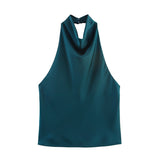 2025 Spring And Summer New Female Fashion Sexy Hot Babes Silk Shading Texture Hanging Neck Top 3203317