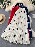 Vintage Big Wave Point Hundred Folded Skirt High-End Half-Dress Women 2026 Spring New High-Waist A Pendant Long Dress