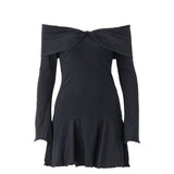 Spice Girls Pure Lust Wind Shoulder Cross Long-Sleeved Dress Women Autumn And Winter New Dress Waist A Word Outside Wearing Short Skirt