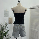 Punk Dizzling Print With Chest Pads With Rope Tie Slings Zipper Open Fork Short Top 6230