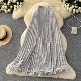 Striped Half-Dress Women 2026 New Tight Waist Hanging Long Skirt Wave Hem Swing 100 Folds Skirt