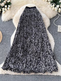 Holiday National Breeze Rheusped Flower Long Skirts Half-Dress Femininity Flalateral Lace Big Swing A Skirt Summer Autumn