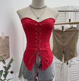 Spice Girls With Anti-Slip Strip Tie With Bow Tector-Meared Waist-Coated Short-Sleeved Top 8150