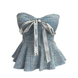 Small Fragrant Wind With Hanging Neck Bow Sling Vest Short High-Waist Shoulder Tector Blouse 2613