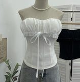 Real-Patting Hottie With Chest Pad Weaving With Bow Mesh Splicing Bra Vest Short Repair Body Dress 9288