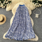 Holiday National Breeze Rheusped Flower Long Skirts Half-Dress Femininity Flalateral Lace Big Swing A Skirt Summer Autumn
