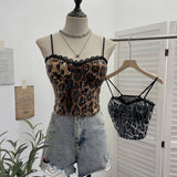 Real Shot With Chest Pad Lace Lace Sling Vest Sexy Short Leopard Patty Bra Wrapping Bra 8703