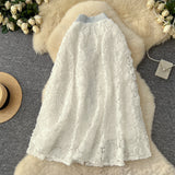 French Heavy Industry Three-Dimensional Rose A Word Skirt Female High Waist Thin Long Elegant Temperament Skirt