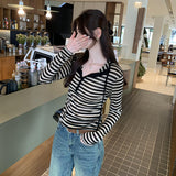 Lyselle Skin-Skinned Air-Conditioned Hoodie Bumps Striped T-Shirt Women's New Long-Sleeved Hoodie In Autumn