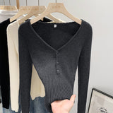 2026 Early Spring French Pure Lust Wind V-Neck Knitted Shirt Girl New Soft-Castic Elastic Repair Inside The Bottom Blouse