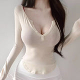 Purely Sexy Royal Sister Bursified Body Sunscreen Long-Sleeved Thin T-Shirt Girl Autumn Tight Half-Open Collar Micro-Permeable Top