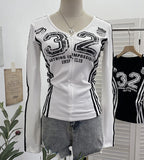 Real Shooting Sports Wind Crash Color Print Semi-Zip V-Neck Long-Sleeved T-Shirt With Thin Velvet Bottom Short Top 1363