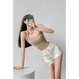 Summer New Generous Tie Sling Vest Commuting Slim Thin Open Umbilled Collar Collar Sexy Blouse Woman