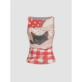 Design Fun And Playful Cat Print Sleeveless Sling Vest Women Summer Sweet Hot Girl Clad