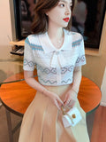 Small Fragrant Knitted Short-Sleeved Women Summer 2025 New Fashion Fashion Trendy Doll Collar Short Top Tide