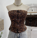Real-Patting Leopard-Print T-Traceed Bra Strap Chest Pad Anti-Slip Short Repair Vest Top 6230