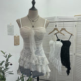 Real Shoot Sweet Spice Girls Irregular Lotus Side With Chest Pad Sling Vest Sexy Lace Sleeveless Top 1139