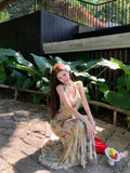 Vintage Oil Painting Small Man French Hanging Neck Pure Want To Collect Waist Thin Dress Female Senior Sense Slim Dress