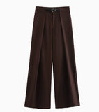 Summer New V-Neck Single Buckle Vest With Belt Broad Leg Trousers Suit For Women