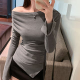 Design Sense Of Niche Folds Irregularly Collar Long-Sleeved T-Shirt Women's Spring And Autumn 2025 New Bottoming Shirt Repair Body