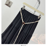 French Gentle Holiday Wind To Close The Belt Half-Dress Woman Summer 2025 Fold Loose Age-Down Feeling Big Swing Skirt