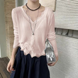 Korean Temperament Summer New Sweet V-Neck Lace Border Tanning Shirt Outside The Shawl Knit Shirt Air-Conditioning Shirt