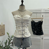 Real Shooting Design Dark-Sensing Sexy Hot Babes Pu Skin Smear Chest Vest Skin Buckle Waist Thin Topsuit 1991