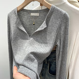 2026 Early Spring Temperament Wool V Collar Inside The Knitted Bottom Shirt Women Commuter High-End Feel Blouse Autumn