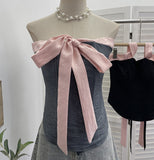 Real Shoot Vietnamese Hottie Bow Tie Bumped Girded Waist Brae Waist Bare Back Tie With Chest Cushion Top 2808