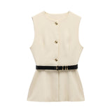 Autumn 2025 New Women's Fashion Temperament Sleeveless Belt Long Hair Vest 9300525