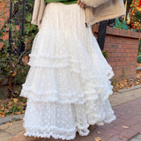 White Heavy Industry Lace Splicing Irregular Mesh Dress Women Autumn And Winter High-End Cake Skirts