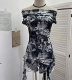 Real Shooting Holiday Wind Shoulder Folding Net Grums Flower Top Design Feeling Drift With Unique T-Shirt 1203